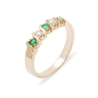 Britanska napravljena 14k Rose Gold Prirodni smaragdni i kultivirani biserni ženski prsten - Veličine