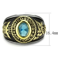 Luxe nakit dizajna IP zlatne zračne snage nehrđajući čelikni prsten sa morskim plavim sintetičkim staklom