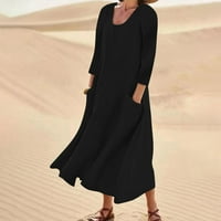 Haljine HHEI_K za žene Ženska modna casual Solid Color rukave Džepne haljine Labavi okrugli vrat duga