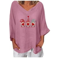 Valentine Day Slatka GNOME grafičke majice za žene prevelike posteljine s dugim rukavima dugih rukava Ležerne prilike V vrat pamučna bluza
