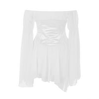 Zimske haljine s ramena haljina za rukavu na ramenu čipka up korset čvrsta casual cvjeta mini haljina šifonska haljina bijela haljina m
