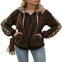 HAITE boja bloka za žene za žene za slobodno vrijeme patentni zatvarač s kapuljačom zimski topli pulover