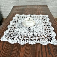 Kvadratni stolnjak, čipka Crochet Cvjetni stol Poklopac za prašinu Kućni festival Deco Stolni krpe za stol za večeru Stolni stol za kavu, Bijela