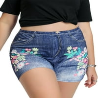 HAITE WOONE FAU traper kratke hlače Tummy Control lažni traperice cvjetni print plus veličina nogavi