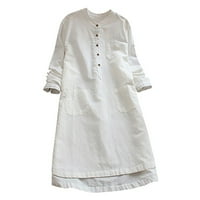 IOPQO bijela haljina za žene retro casual labav gumb za bluzu mini majica haljina s dugim rukavima za