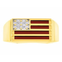 Muški prstenovi 14K žuti zlatni američki dizajnerski prsten sa dijamantima i crvenim kvarcnim prstenima