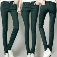 Ženske duge ležerne traperice hlače visoke struke pantalone zatvaraju ravne tanke paroz za noge sa džepovima