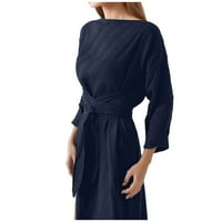 Ženske haljine sa džepovima s džepovima dugih rukava labav struk čipka u obliku haljine plave m