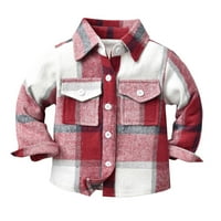 Plaćene majice za dječake Aohooy Toddler Flannel košulja jakna plairana s dugim rukavima s dugim rukavima s močvarom Dječje dječake Dječji košulje Kaputi Fall, Crveni, 18-mjeseci