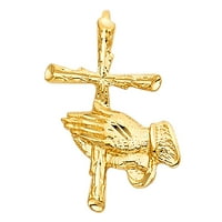 Jewels 14k žuta zlatna molitljiva ruka w Christian Crucifi križni privjesak
