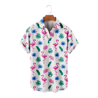 Dugme za majicu Veliki muški niz kratkih rukava Flamingo Grafikon reverska košulja za ispis i gornja
