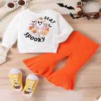 Licupiee devojke za bebe Halloween outfits novorođenče Ghost Ispis okrugle vratne košulje i pantalone