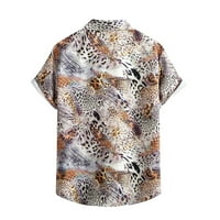 Muški havajske majice labavi fit leopard cvijet Ispis gumb niz kratki rukav Okrenite kožnju na ovratniku