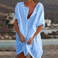 Ženska košulja haljina kratki rukav seksi mini haljina za plažu za plasku zabavu Ljetni modni plavi