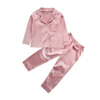 TODDLER Baby Boy Girl Silk Satin pidžama PJS postavio djecu noćnu odjeću s dugim rukavima 1-7Y