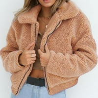 Kali_store ženska jakna Ženska zip up jakna s kapuljačom Sherpa obložen jakna Teddy kaput Khaki, XXL