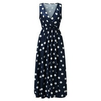 Clearsance Ljetne haljine za žensku modnu modnu gležnju na modnu gležnju A-line V-izrez haljina plava