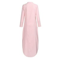 Ženske haljine V-izrez Dužina gležnjana modna a-linija čvrsta ljetna haljina s dugim rukavima ružičasta
