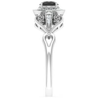 CT Black Spinel izjava Zaručni prsten sa moissine, crnim špinelnim zaručničkim prstenom sa zglobnim zlatnim detaljima, srebrnim srebrom, SAD 12,00