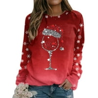 Yubnlvae vrhovi za žene modni pulover džemper za žene za žene sretan božićni print o vrat dukserica