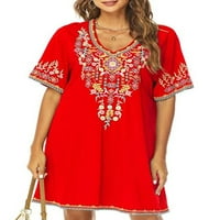 Veslačka haljina za žene t majice cvjetni print pokrov za kratke rukave mini haljine kaftana za odmor za odmor crvena 4xl