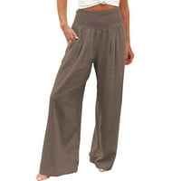 ErnkV ženske pamučne pantalone široke pantalone sa džepom ljetno čišćenje modna čvrsta odjeća opuštena