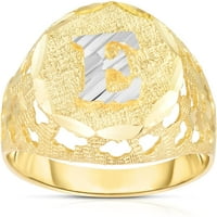Floreo Muški 10k žuti zlatni okrugli dvo-tonski zlatni A-Z inicijalni prsten, veličina - 11