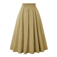 Zunfeo suknje za žene Trendy ljetne dresene suknje Ležerne prilike Elegantni visoko struk A-line MIDI suknje za svakodnevnu Office- Khaki veličine l