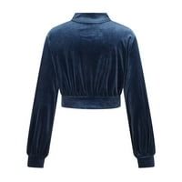 Ženske velvetske košulje Vintage dugih rukava Visoki vrat Crops Casual Slim Retro puplje bluze