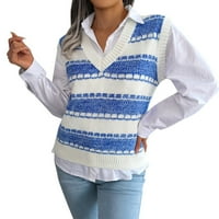 Riforla ženski džemper prsluk ležeran slatki Houndstooth V izrez modne grafičke teže udobne rukave bez rukava ženski džemper prsluk plavi l