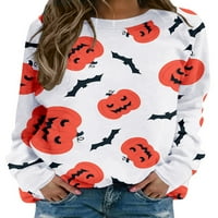 Grianlook Womens Halloween Tops Cartoon Graphic Print Pulover Duksevi Jesen Holiday Casual Pulover Bluze