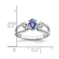 Real 14kt bijelo zlato 6x ovalna tanzanite AAA dijamantska prstena veličine: 6; za odrasle i tinejdžere; Za žene i muškarce