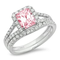 1.57ct sjajan smaragdni rez simulirani ružičasti dijamant 14k bijeli zlatni halo pasijans sa akcentima