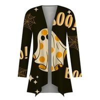 Yubatuo Ženska modna casual Halloween Print Srednje dužine Kardanska jakna Kaputi za žene Bež m