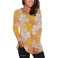 Ženska grafička štampa dugih rukava Trendi bluze za vrat izrez na vrhu Ležeran mekani ugodan baš labav pulover