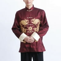 Muški zmaj s dugim rukavima izvezeni kineski fu tai chi tang odijelo vrhunsko jaknu kaput