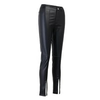 Ženske hlače Trendy Slim struk Solid u boji Gings Visoko vintage ravne široke noge kožne pantalone hlače