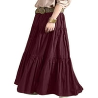 Leuncero ženske suknje Solid Boja midi suknja A-line Boho visoke struk vino crvena 3xl