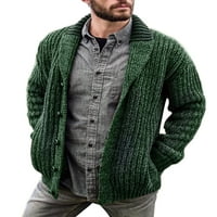 Beiwei Muški kabel jakna od šal vrata od pune boje Pleteni džemper s dugim rukavima otvoren prednji