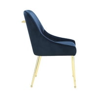 Bočna stolica, set od 2, plave tkanine, nagnuto oružje, zlatne metalne noge - Saltoro Sherpi