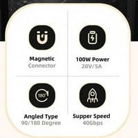 Magnetni konektor 40Gbps USB tip C ravni priključak 100W Power podaci 8K video adapter za telefon za laptop