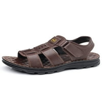 Oucaili muške sandale Ljeto ravna plaža casual cipele otvoreni nožni kožni unutarnji vanjski smeđi 8.5