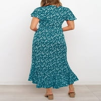 Ženska ljetna boemska cvjetna tiskana zamotana VACT PAY PARTY Flowy Ruffle Midi haljina