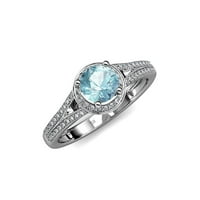 Aquamarine i dijamantski halo zaručnički prsten 1. CT TW u 14k bijelo zlato .Size 5.5
