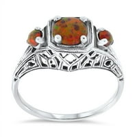 Sterling srebrni crveni lab opal kamen vintage dizajn antiknog stila prstena # 083