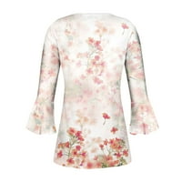 Žene cvjetne majice Mekani vrhovi gumb up v bluza za rukavu od vrata pamučni pad pulover bijeli xl