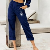 Ženske elastične struke duge hlače sa džepom ljetne modne osnovne obične pantalone za vježbanje za dame labave hlače u slobodno vrijeme ugodno dugo plavo l