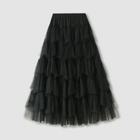 Aaiaymet ljetne suknje Ženska moda Linija nagnuta suknja Duga Tutu suknja ruffle mrežaste muške duljine šifon visoki struk, crna struka, crna