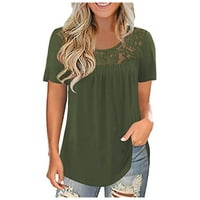 Yubnlvae majice za žene modna čipka čvrsto spajanje O-izrez majica kratkih rukava bluza na vrhu zelene