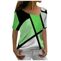 Žene V izrez Modni ležerni temperament labavo geometrijski tisak majica kratkih rukava 2xl